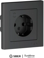 Умная розетка со шторками с заземлением Zigbee 10А, L+N, Systeme Electric AtlasDesign Smart карбон ATN001045Z