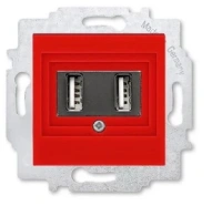 Розетка зарядка usb 2 порта ABB Levit красный - дымчатый чёрный 2CHH290040A6065