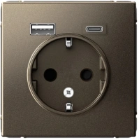 Розетка 16А с заземлением и шторками с 2 USB A+Type-C Systeme Electric ArtGallery, мокко  GAL000632
