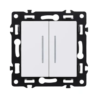 Выключатель 2-клавишный проходной 10А/250В с LED подсветкой, белый бархат Brionilux серия G Plast (GP011WH)