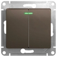 Выключатель 2-клавишный с подсветкой схема 5а 10AX Systeme Electric Glossa, шоколад GSL000853