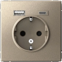 Розетка 16А с заземлением и шторками с 2 USB A+Type-C Systeme Electric ArtGallery, шампань  GAL000532