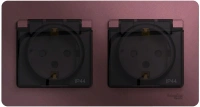 Розетка двойная Systeme Electric Glossa с заземлением, со шторками, в сборе, IP44, БАКЛАЖАНОВЫЙ GSL001147
