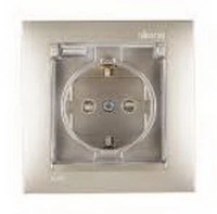 Розетка с заземлением со шторками с крышкой IP44 в комплекте с рамкой Simon 15 1590450-034