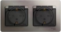 Розетка двойная Systeme Electric Glossa с заземлением со шторками с прозрачной крышкой,16А, IP44, в сборе, ПЛАТИНА GSL001247