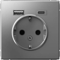 Розетка 16А с заземлением и шторками с 2 USB A+Type-C Systeme Electric ArtGallery, сталь  GAL000932