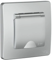 Розетка Systeme Electric Blanca С/У IP44 с заземлением со шторками, с крышкой, 16А, 250В, АЛЮМИНИЙ BLNRS441113