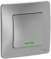 Одноклавишный переключатель скрытой установки с подсветкой 10А 250В (cх.6) Systeme Electric Blanca BLNVS010613, Алюминий