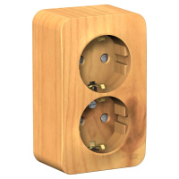 Розетка двойная с заземляющим контактом и шторками с изолирующей пластиной 16A 250В Systeme Electric Blanca BLNRA011215, Ясень