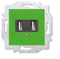 Розетка зарядка usb 2 порта ABB Levit зеленый - дымчатый чёрный 2CHH290040A6067