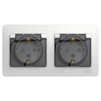 Розетка двойная Systeme Electric Glossa с заземлением со шторками с прозрачной крышкой,16А, IP44, в сборе, БЕЛЫЙ GSL000147