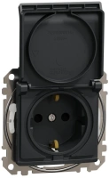 Розетка с заземлением, шторками и крышкой 16А Schneider Electric Sedna Design, антрацит SDD214024