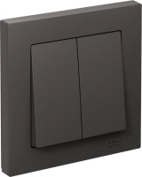 Выключатель 2-клавишный Systeme Electric Atlas Design 10АХ, БАЗАЛЬТ ATN001452