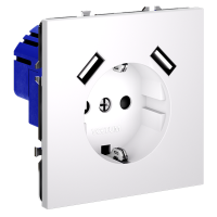 Розетка с заземлением с защитными шторками Voltum S70 пластик белая Soft touch 16А, с USB, A+A (VLS040402)
