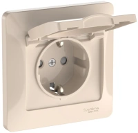 Розетка Systeme Electric Glossa с заземлением со шторками с крышкой, 16А, IP20, в сборе, быстрозажим. клем., БЕЖЕВЫЙ GSL000246S