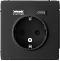 Розетка 16А с заземлением и шторками с 2 USB A+Type-C Systeme Electric ArtGallery, карбон  GAL001032