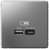 Высокоскоростная розетка USB А+С Systeme Electric ArtGallery сталь GAL000929