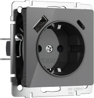 Розетка с заземлением, шторками и usb Werkel акрил графит винтовая клемма (W1171744)