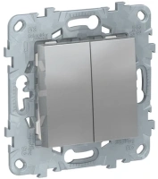 Выключатель кнопочный двухлавишный цвет алюминий NU310630x2 + NU7002 Schneider Unica New