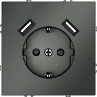 Розетка с заземлением с защитными шторками 16А, с USB, A+A Voltum S70 титан Soft touch пластик (VLS0404M + VLS000906)
