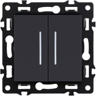 Выключатель 2-клавишный проходной 10А/250В с LED подсветкой, черный бархат Brionilux серия G Plast (GP011BK)