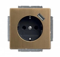 Розетка 220v с usb 1 портом латунь металл ABB Busch Jaeger 2CKA002011A6246