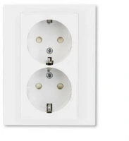 Розетка двойная 220в с/з со шторками ABB Levit белый 2CHH223457C6003