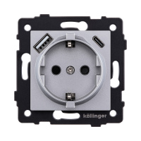 Розетка штепсельная SCHUKO 16A/250 В с USB A+C 20W, серый Kollinger REA-004GY для Aspekt, Eleganz, Reflex