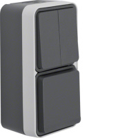 Комбинация Berker W.1, двухклавишный выключатель/Штепсельная розетка Berker SCHUKO, с откидной крышкой, цвет: серый, 47903515