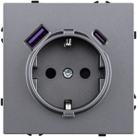 Розетка штепсельная SCHUKO 16A/250 В с USB A+C 20W, серый Kollinger Eclipse EC-016GY