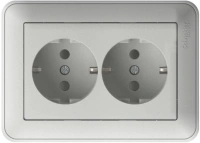 Розетка двойная с заземлением со шторками 16А Systeme Electric (Schneider Electric) W59, матовый хром RS16-255-58