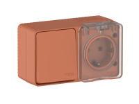 Блок розетки с выключателем Systeme Electric AtlasDesign PROFI IP54 О/У с заземл. со шт., 16А, 1-клав., 10АХ, ТЕРРАКОТОВЫЙ ATN547070
