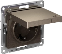 Розетка Systeme Electric AtlasDesign с заземлением со шторками с крышкой,16А,IP20, мех.,быстрозажим. клем., МОККО ATN000646S