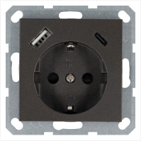 Розетка SCHUKO© с USB A+C с защитными шторками 16A 250V~ 2P+T USB 25W, цвет Мокко Jasmart G5501USB-25Z
