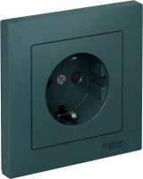 Розетка Systeme Electric AtlasDesign с заземлением со шторками, 16А, в сборе, быстрозажим. клем., ИЗУМРУД ATN000844S