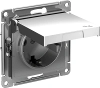 Розетка Systeme Electric AtlasDesign с заземлением со шторками с крышкой,16А,IP20, мех.,быстрозажим. клем., СТАЛЬ ATN000946S