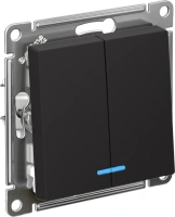 Выключатель 2-клавишный Systeme Electric AtlasDesign с подсветкой, сх.5а, 10АХ, мех., быстрозажим. клем., КАРБОН ATN001053S