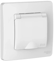 Розетка Systeme Electric Blanca С/У IP44 с заземлением со шторками, с крышкой, 16А, 250В, БЕЛЫЙ BLNRS441111