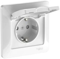 Розетка Systeme Electric Glossa с заземлением со шторками с крышкой, 16А, IP20, в сборе, быстрозажим. клем., БЕЛЫЙ GSL000146S