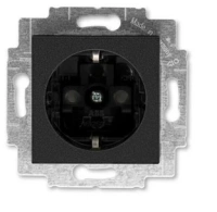 Розетка 220в с/з со шторками ABB Levit антрацит - дымчатый чёрный 2CHH203457A6063