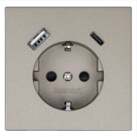 Розетка SCHUKO© с USB A+C с защитными шторками 16A 250V~ 2P+T USB 25W, цвет Бронза Jasmart FD5501USB-25BR