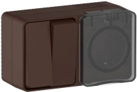 Блок розетки с выключателем Systeme Electric AtlasDesign PROFI IP54 О/У с заземл. со шт., 16А, 2-клав., 10АХ, КОРИЧНЕВЫЙ ATN546074
