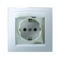 Розетка с заземлением со шторками с крышкой IP44 в комплекте с рамкой Simon 15 1590450-030