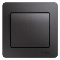 Выключатель 2-клавишный Systeme Electric Glossa, сх.5, 10AX, в сборе, ГРАФИТ GSL001352