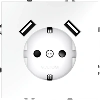 Розетка с заземлением с защитными шторками 16А, с USB, A+A Voltum S70 белый матовый Soft touch пластик (VLS040402)