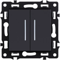 Выключатель 2-клавишный 10А/250В с LED подсветкой, черный Kollinger Asthetik AS-010BK