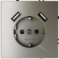 Розетка с заземлением с защитными шторками 16А, с USB, A+A Voltum S70 шелк Soft touch пластик (VLS040404)