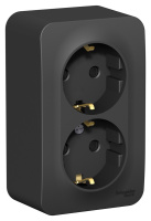 Розетка двойная с заземляющим контактом и шторками с изолирующей пластиной Systeme Electric Blanca BLNRA011216, Антрацит