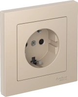 Розетка Systeme Electric AtlasDesign с заземлением со шторками, 16А, в сборе, быстрозажим. клем., ПЕСОЧНЫЙ ATN001244S
