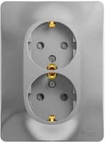 Розетка двойная с заземлением со шторками 16А Systeme Electric Glossa, алюминий GSL000326